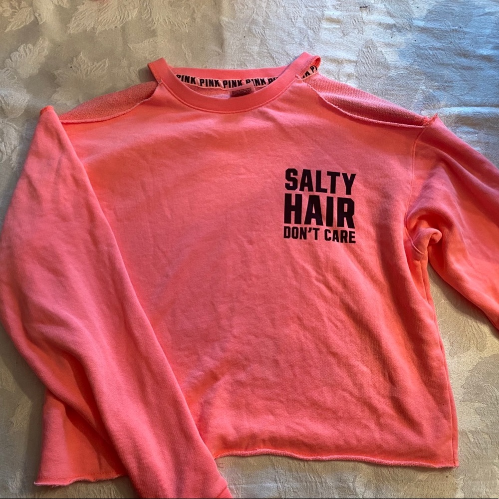 Pink Cold Shoulder Cropped Sweatshirt